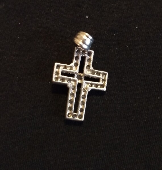 Tiny sterling silver rhinestone cross vintage pen… - image 2