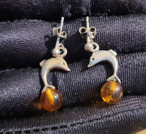 Sterling Silver Dolphin Stud Earrings: Vintage Am… - image 3