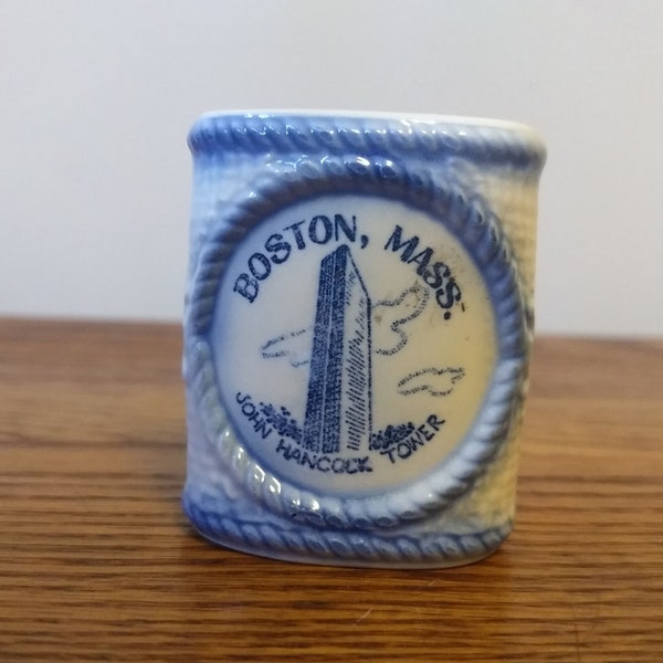 Thrifco toothpick holder Boston Massachusetts John Hancock Tower commemorative souvenir made in Japan vintage blue white