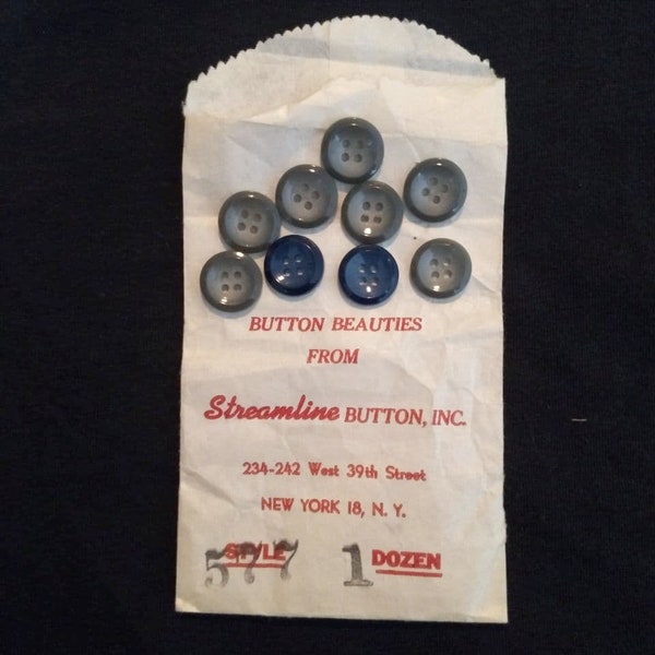 Vintage acrylic grey and blue 7/16ths buttons Streamline Button Inc