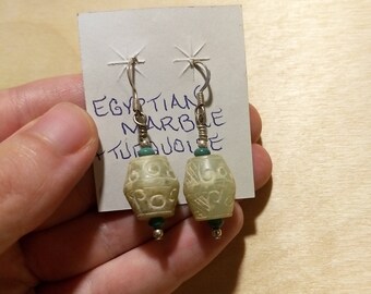 Sterling silver Egyptian marble and turquoise bead earrings