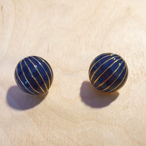 Napier enameled striped blue and gold knob domed earrings with screw back closure