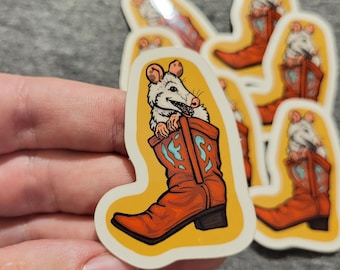 Opossum possum in a cowboy boot sticker
