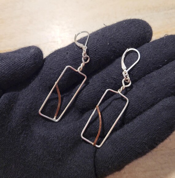 Vintage sterling silver rectangular silver wire f… - image 1