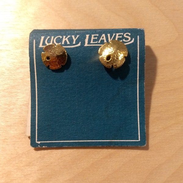 Lucky Leaves 24k gold dipped sand dollar stud earrings vintage