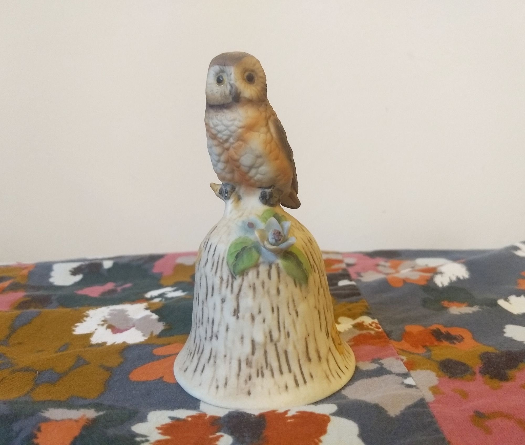 Vintage ceramic owl bell tree flower woodland design