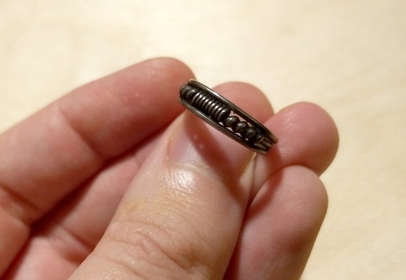 Adjustable sterling silver toe ring with banded p… - image 1