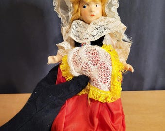 Vintage wooden doll with Czech folk dress