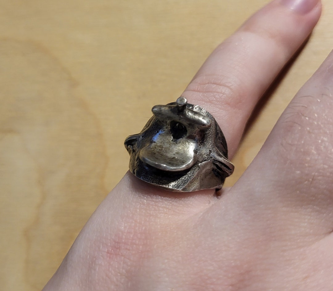 Small Rectangle Riding Ring Unmarked Sterling Silver Horse-riding Equestrian Saddle-shaped Ring ...
