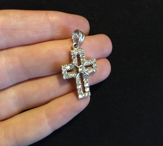 Tiny sterling silver rhinestone cross vintage pen… - image 4