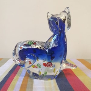 Gato gordo de vidro soprado de murano vintage com formas na barriga