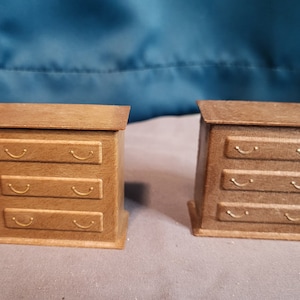 Two vintage hard plastic doll furniture dressers, made in Hong Kong