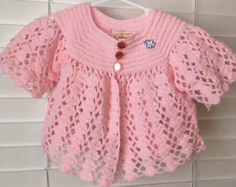 vintage HANDMADE pink baby girl elephant CARDIGAN 1980s