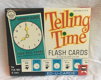 vintage TELLING TIME Flash CARDS Educational Teacher's Aid Collectible 1960s