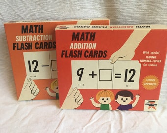 vintage MATH CARDS Educational Teacher's Aid Addition Subtraction Set Collectible 1960s