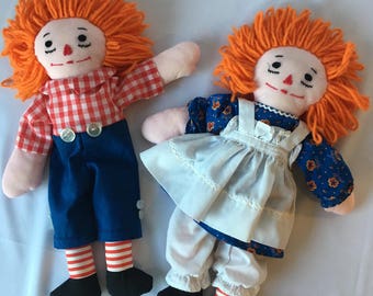 vintage Handmade RAGGEDY ANN & ANDY Soft Doll Plush and Soft Book 1970s