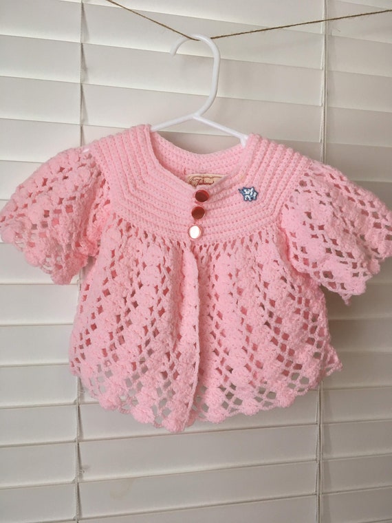 vintage HANDMADE pink baby girl elephant CARDIGAN 