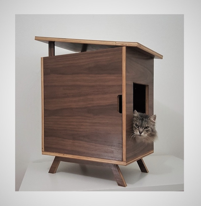 punypanther - eichler inspired cat house | litterbox cabinet | cat bed |  dog house | mid-century modern minimalist walnut