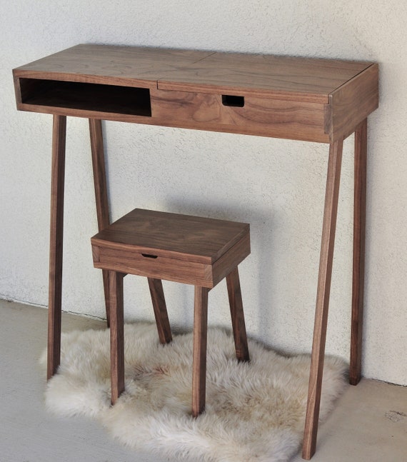 Small Vanity Set Dressing Table Solid Walnut Danish Minimalist Custom Made To Order
