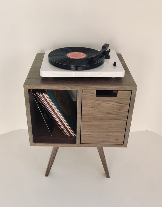 Modern Walnut Record Table Vinyl Player Stand Storage Etsy