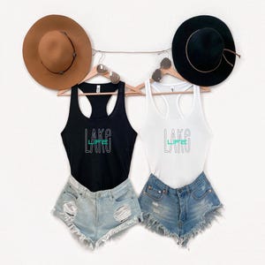 Lake Life Tank Top, Racerback Tank, Beach Top, Aqua Blue Lake Life, Graphic Tank, Women&#39;s Tank Top, Summer Top, Slim Fit, Gift