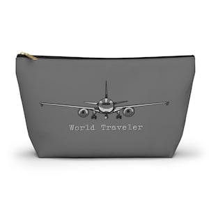 World Traveler Accessory Pouch, Airplane Toiletry Bag, Dark Gray Pencil Case, Makeup Bag, Jewelry Pouch, Small, Large, T Bottom, Zipper