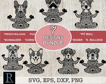 Bundle Mandala Dog Yoga SVG Files for Vinyl Cutting and Cricut Crafting, Bundle Zentangle Dogs Silhouette Designs, Yoga SVG, single layered