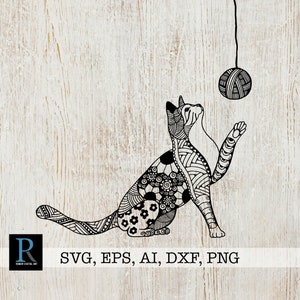 Cat Zentangle SVG, Cat Mandala SVG, Cat for cricut, single layered