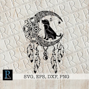 Dreamcatcher Moon SVG File, Dog Dreamcatcher, Beagle Cut File, Dreams Cricut Design, Dog Clipart, Single Layer Design