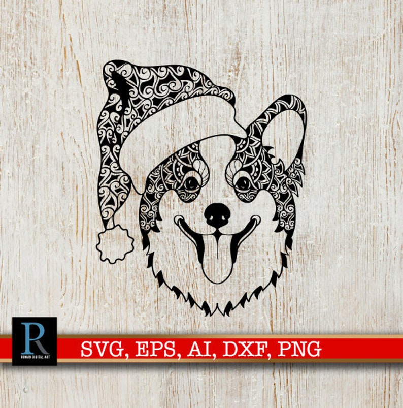 Download Zentangle Christmas Corgi SVG Santa Corgi SVG | Etsy