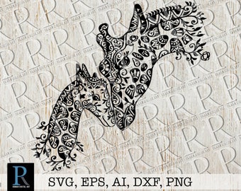 Mandala Giraffe Mom and Baby SVG: Zentangle Clipart (Single Layered)