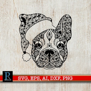 Französische Bulldogge SVG Weihnachten, Mandala Französische Bulldogge, Französische Bulldogge Weihnachtsmann, Französische Bulldogge T-Shirt Design, einlagig