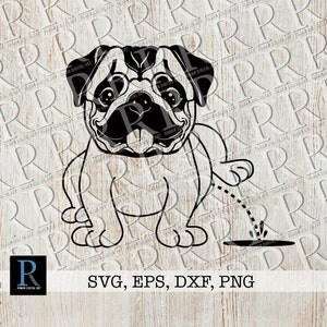 Funny Pug Peeing SVG: Single Layer Cut File