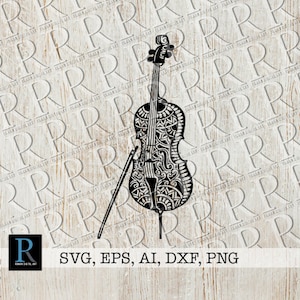 Mandala Cello SVG File: Zentangle Music Instrument Cut File