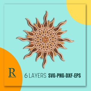 Archivo de corte SVG de mandala solar multicapa 3D, archivo de corte por láser
