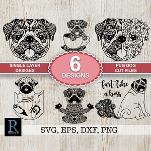 Pug SVG File Bundle: Mandala & Zentangle Cut Files (Single Layer)