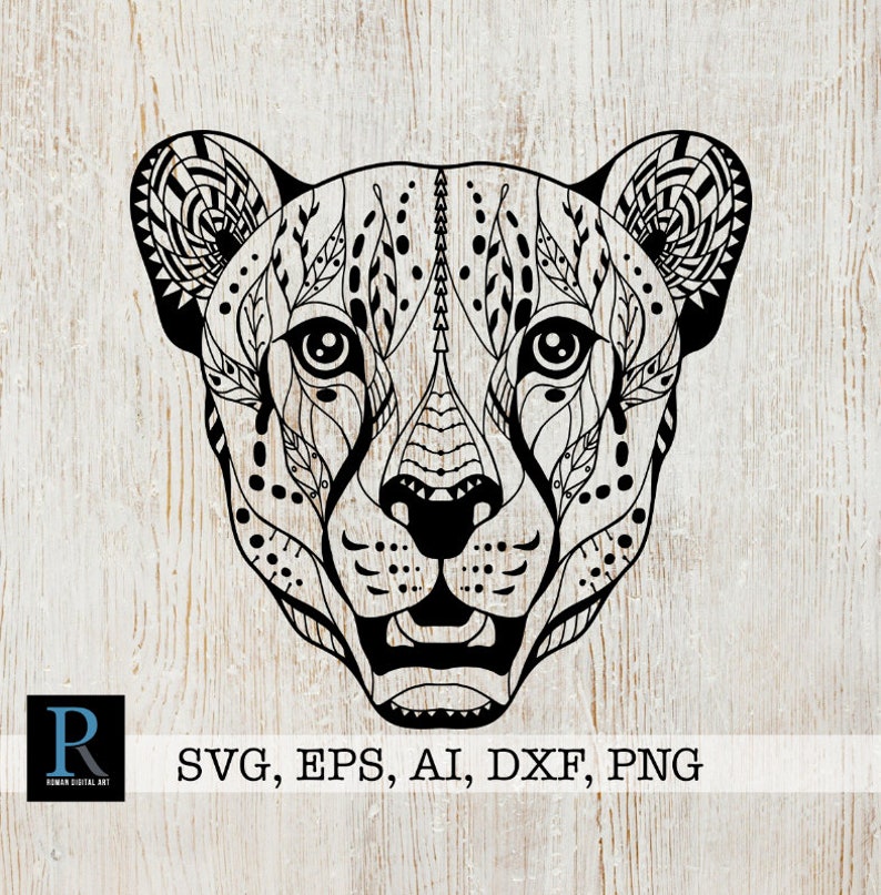 Download Zentangle Cheetah SVG Mandala Cheetah SVG | Etsy