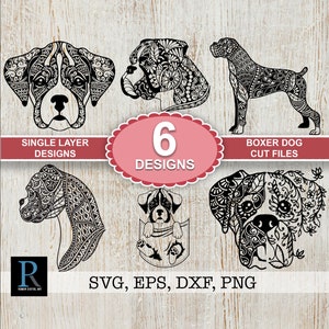Boxer Dog SVG Bundle: Zentangle Mandala Clipart (Single Layer)