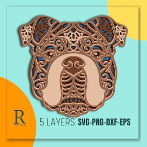 English Bulldog Mandala SVG: 3D Layered Zentangle Clipart