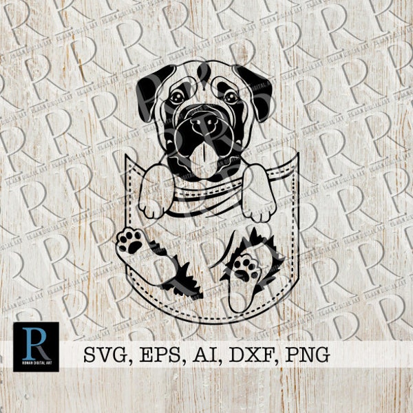 Bullmastiff SVG File, Bullmastiff pocket SVG, Bullmastiff PNG File, Bullmastiff Cut File, Dog Pocket svg Design, Bullmastiff, single layered