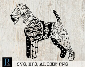 Zentangle Welsh Terrier SVG, Mandala Airedale Terrier SVG