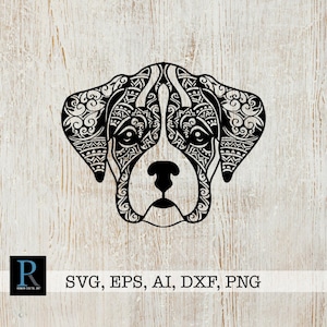 Zentangle Boxer Dog SVG, Mandala Boxer Dog SVG, Mandala SVG File, Mandala Cricut, Mandala Silhouette, Boxer Cricut, single layered