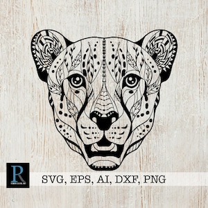 Cheetah SVG Cricut, Mandala Cheetah SVG, Zentangle Cheetah SVG, Silhouette Animal svg, Cheetah Clipart, Single Layer