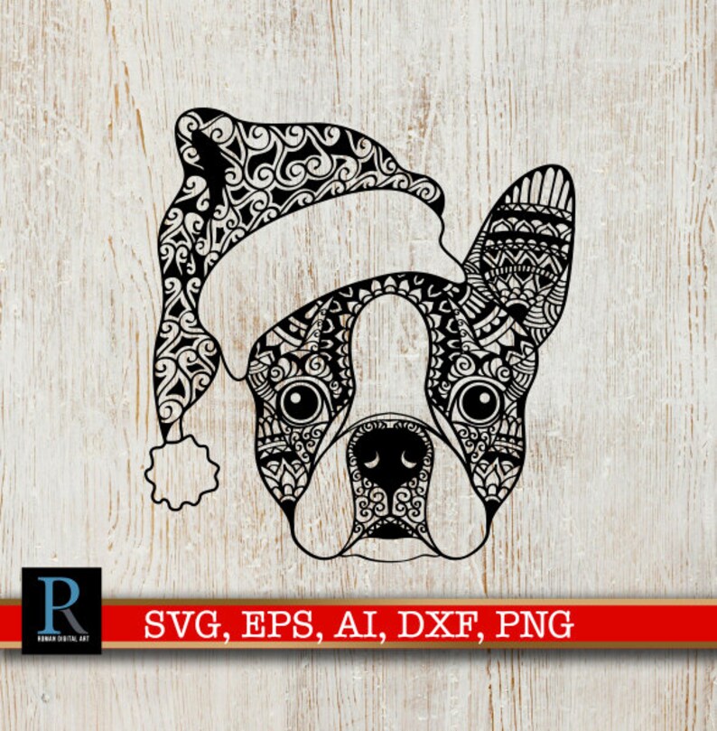 Download Zentangle Christmas Boston Terrier SVG | Etsy
