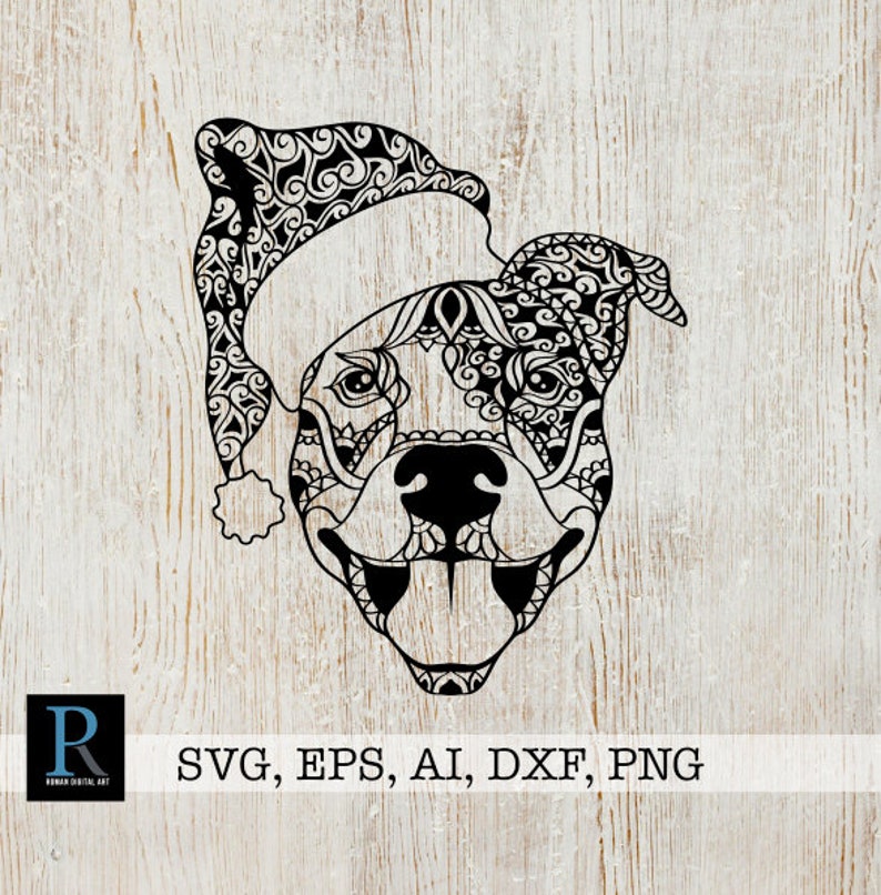 Download Zentangle Christmas Pit bull SVG Pit Bull Santa SVG Dog | Etsy