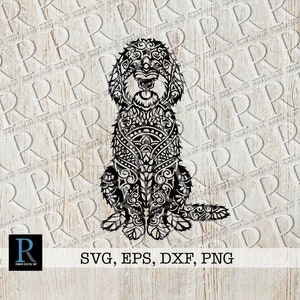 Arquivo SVG Golden Doodle Dog, Arquivo de corte Goldendoodle, Arquivo de corte SVG Dog, Zentangle Doodle dog, Mandala Labradoodle Dog, Camada única