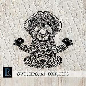 Fichier SVG Zentangle Shih Tzu Yoga, Mandala Shih Tzu, fichier coupe Shih Tzu, Shih Tzu Cricut, fichier SVG chien, Mandala chien, simple couche