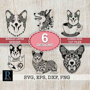Bundle Corgis Hund SVG, Mandala Corgis SVG, Cricut SVG Schnittdatei, Silhouette SVG-Design, Hunde Clipart, Bundle Cricut svg, Single Layer