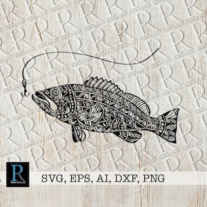 Zentangle Grouper SVG, Mandala Grouper SVG, Grouper Fish SVG, Fishing svg File, Mandala Fish svg, Grouper Cut File, single layered