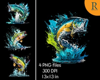Watercolor Bass Fish PNG, Bass Clipart, Sublimation Fishing, Fishing PNG, Printable Digital Download for T Shirt